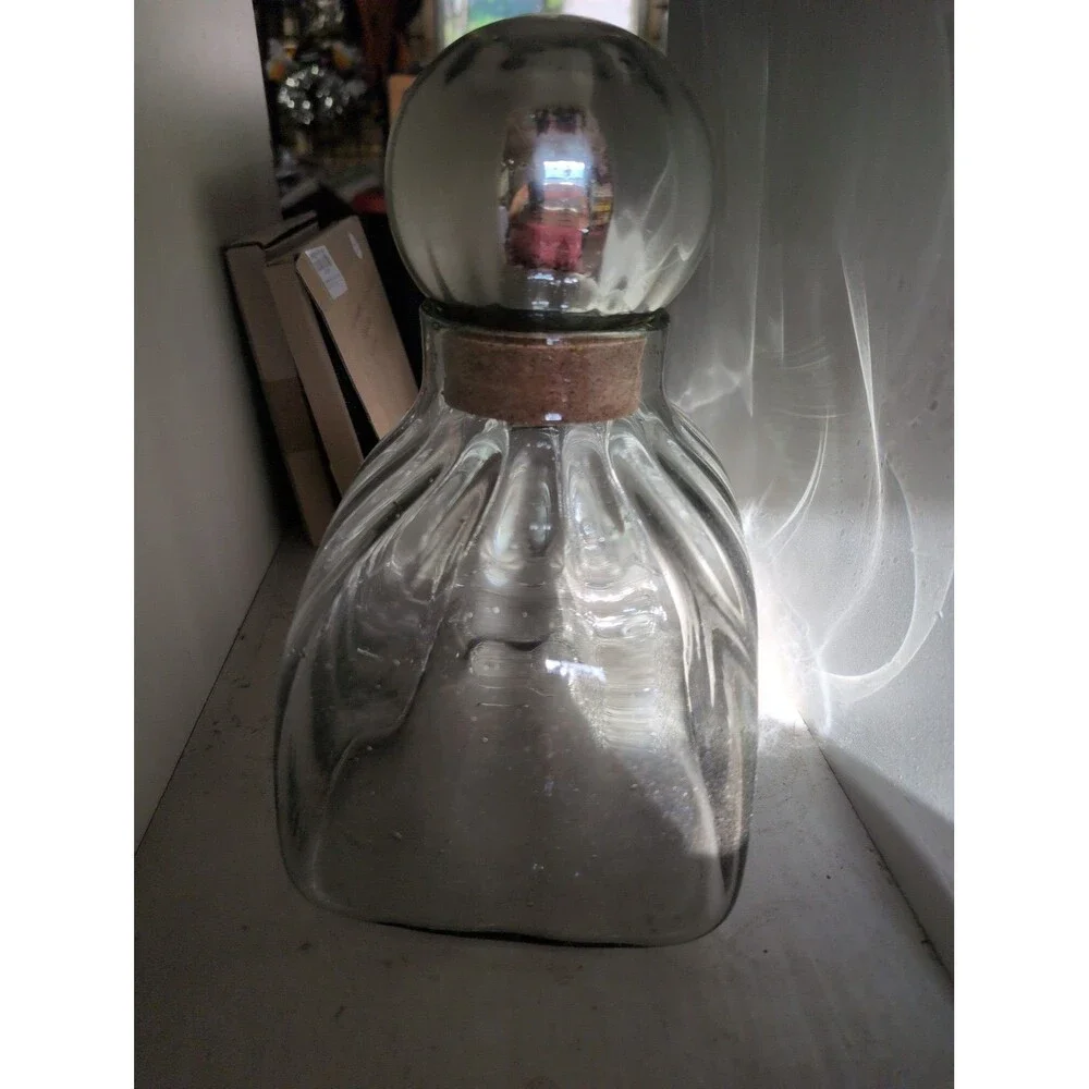 LG Vintage 1980s Hand Blown Glass Decanter with Cork Stopper